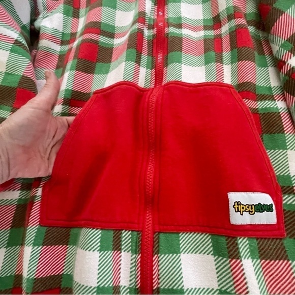 Tipsy Elves Plaid Christmas Hooded Onesie – Unisex – Men's L / Women's XL - Picture 8 of 13